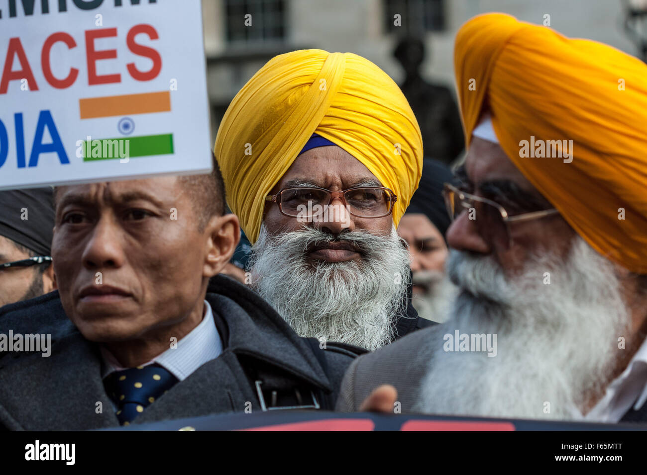 London, UK. 12th November, 2015. Anti-Modi protests opposite Downing Street against UK state visit of Narendra Modi the President of India Credit:  Guy Corbishley/Alamy Live News Stock Photo