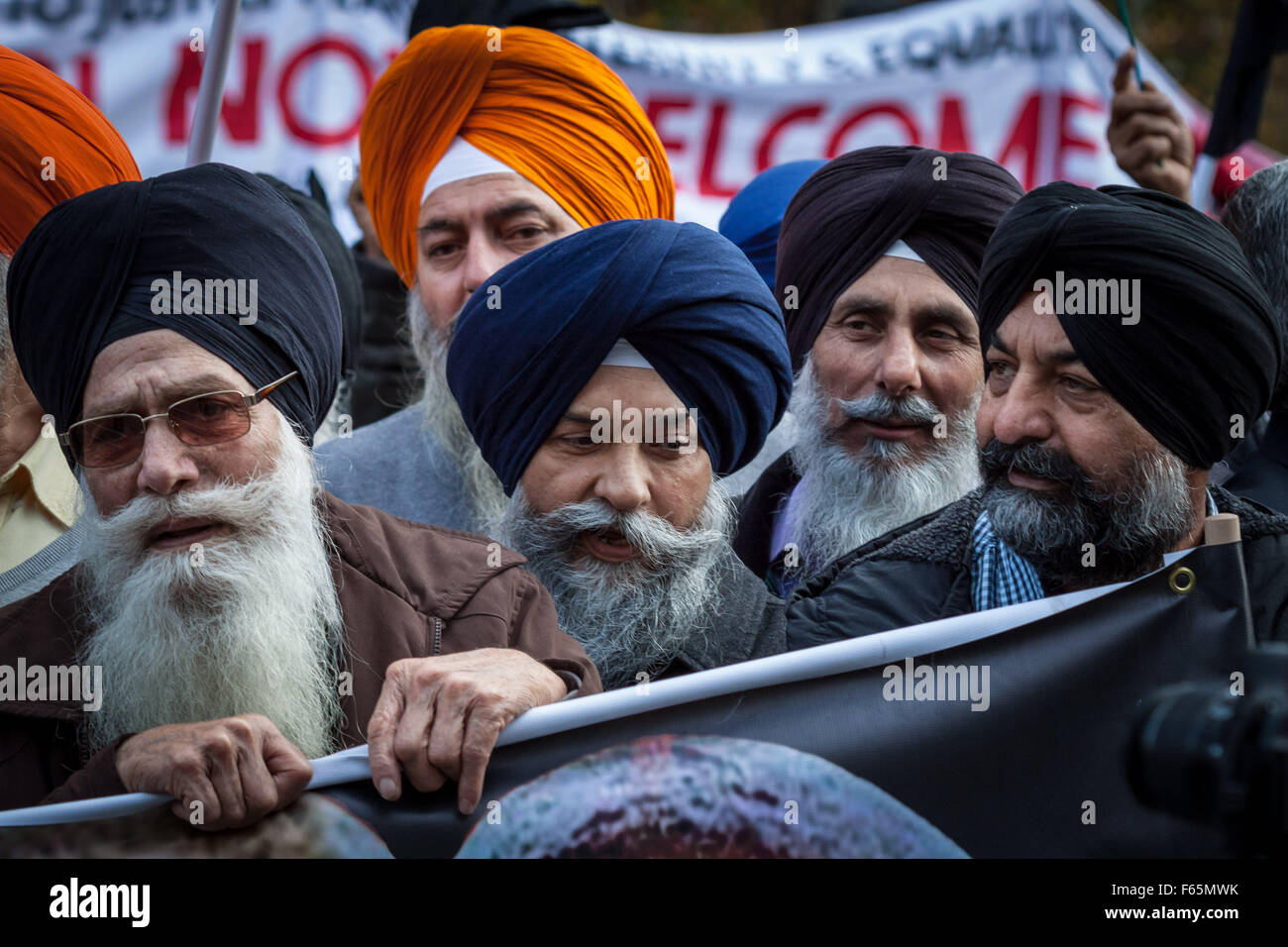 London, UK. 12th November, 2015. Anti-Modi protests opposite Downing Street against UK state visit of Narendra Modi the President of India Credit:  Guy Corbishley/Alamy Live News Stock Photo