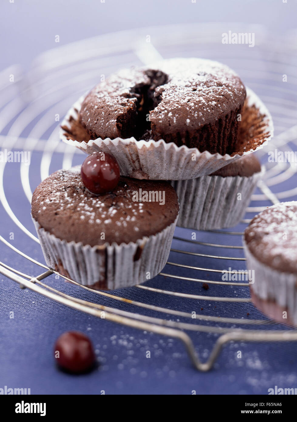 Chocolate and cherries in eau-de-vie cup cakes Stock Photo