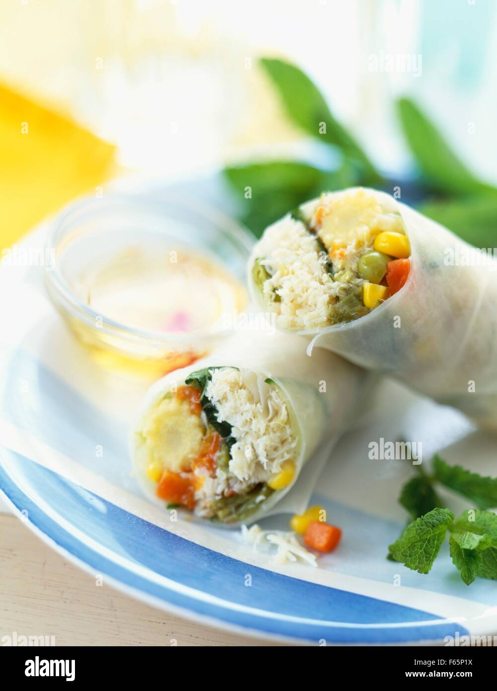 Spring roll with crab and mixed vegetables Stock Photo