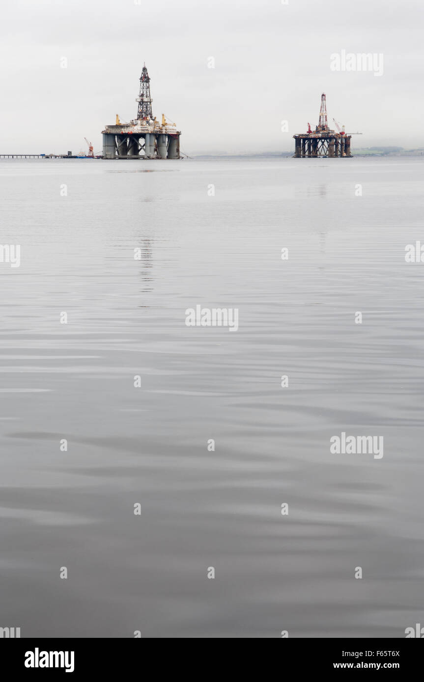 Oil rigs moored in the Cromarty Firth, Ross-shire, Scotland, UK. Stock Photo