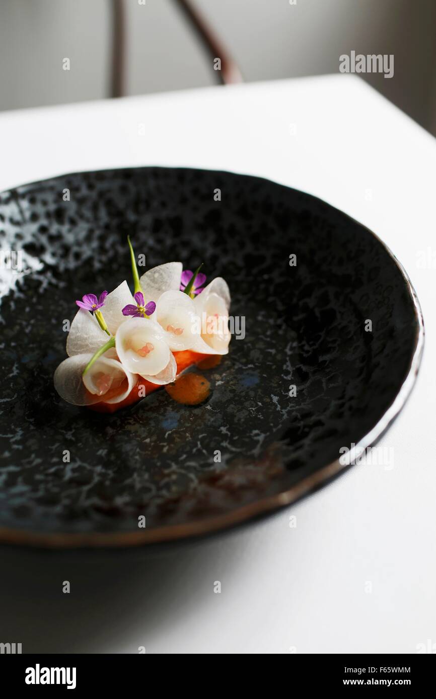 Scallops with radishes at the restaurant 'Oscillate Wildly' Stock Photo