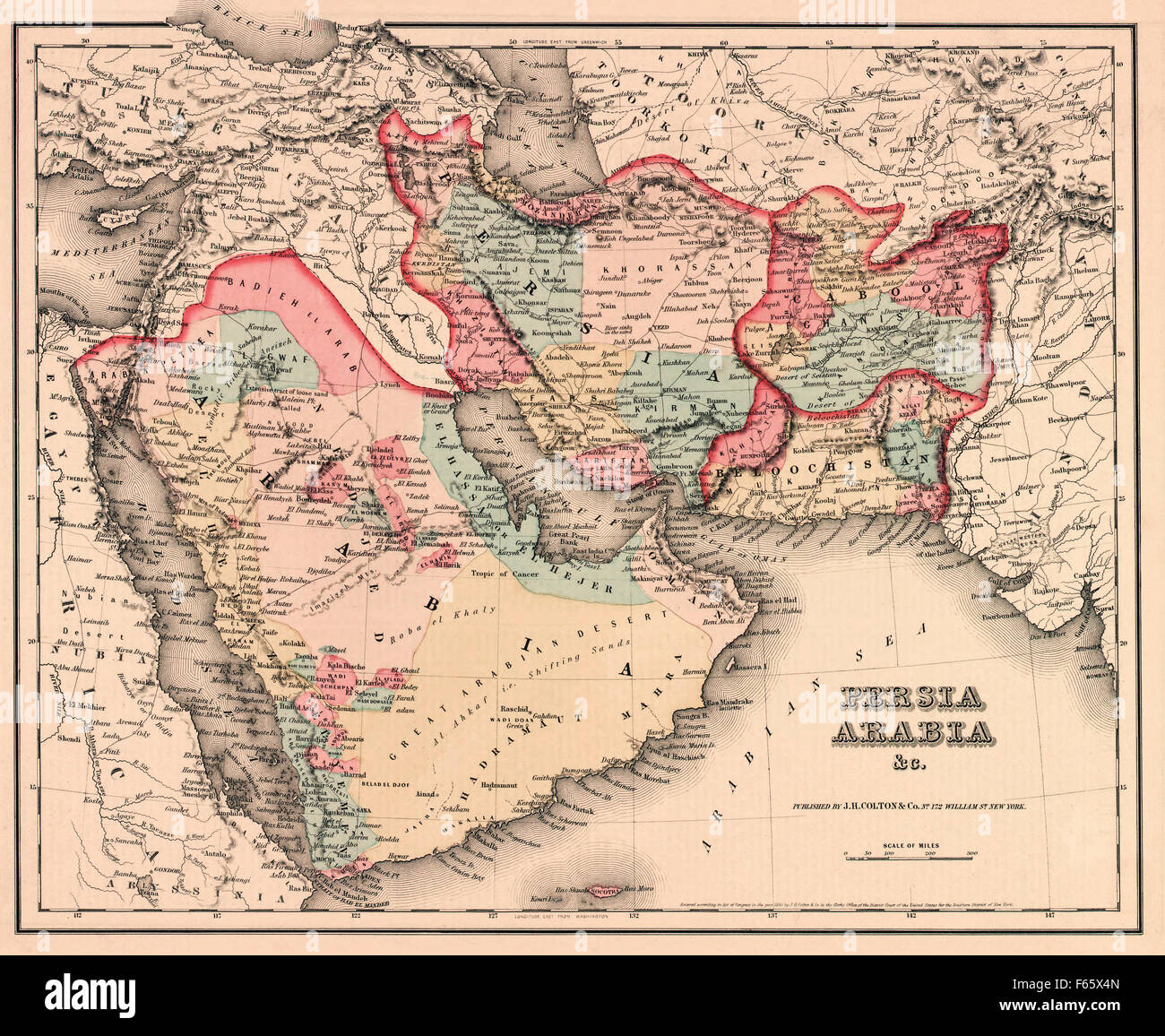 The Middle East in the mid 19th century. Persia, Arabia etc, as it was circa 1850. Stock Photo