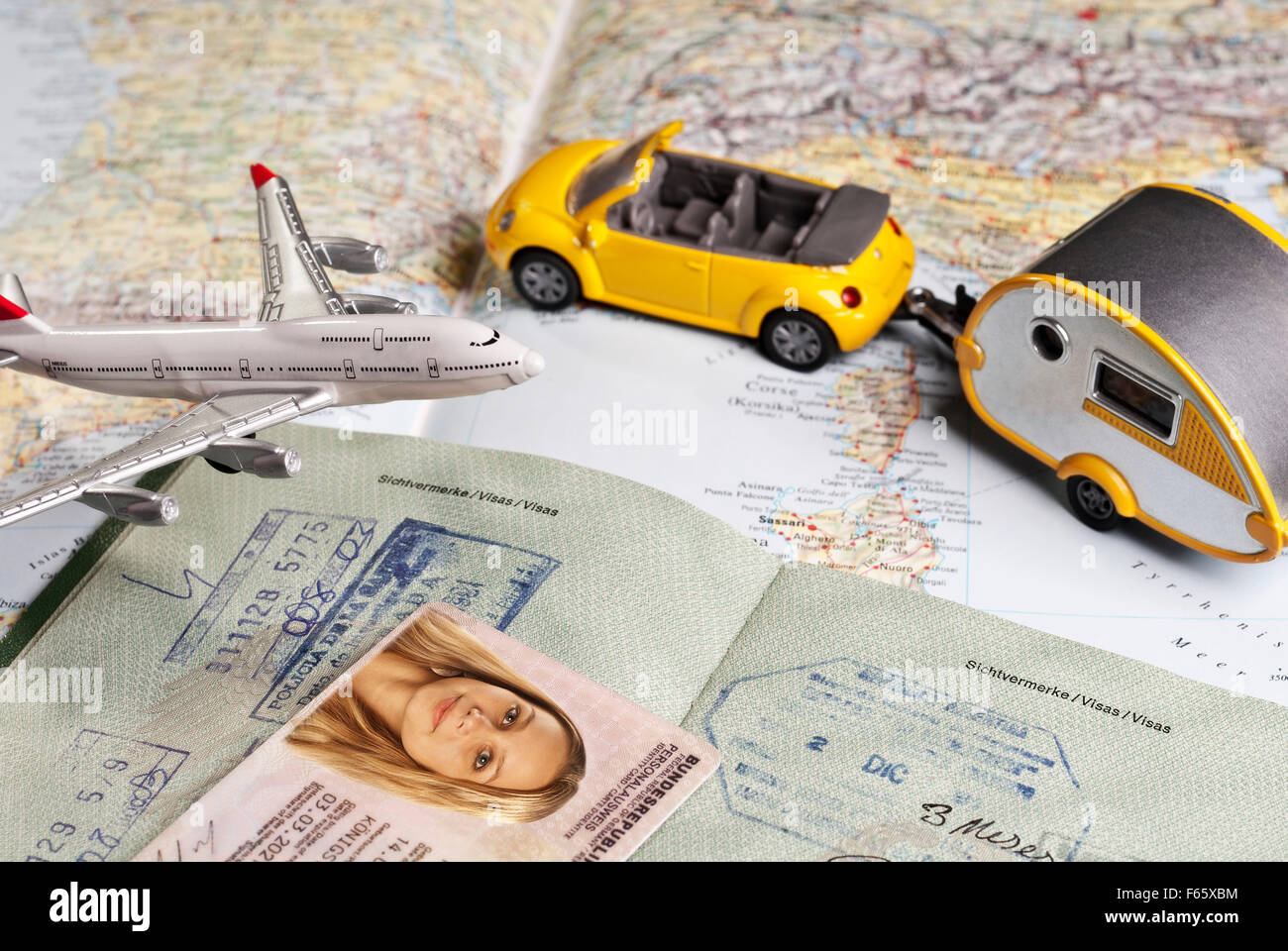 Identity card and passport with symbols for traveling Stock Photo Alamy
