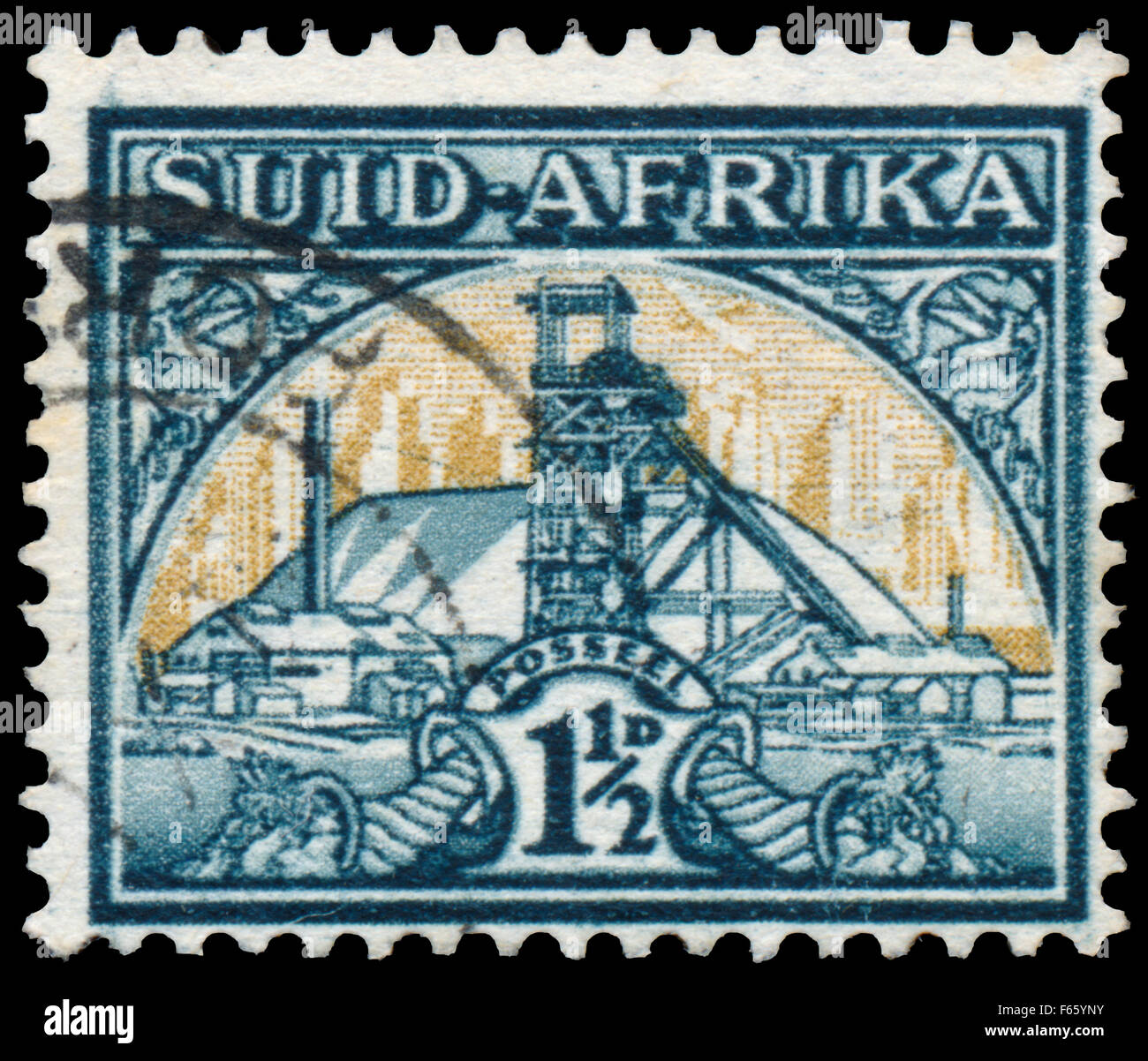 SOUTH AFRICA - CIRCA 1941: Stamp printed in South Africa shows Gold Mine Bilingual pair, circa 1941 Stock Photo