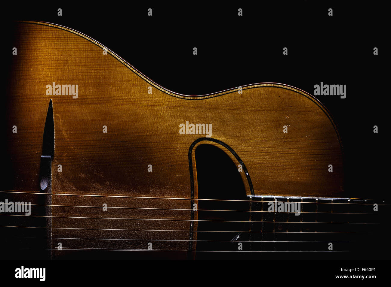 Part of a gypsy acoustic guitar, body part details. Stock Photo