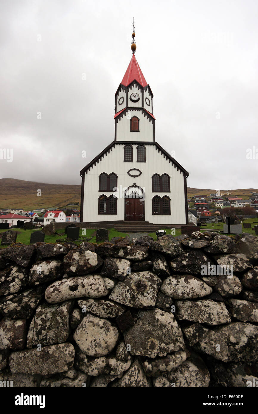 Sandavágur Church and cemetery Vágar Island Faroe Islands Stock Photo
