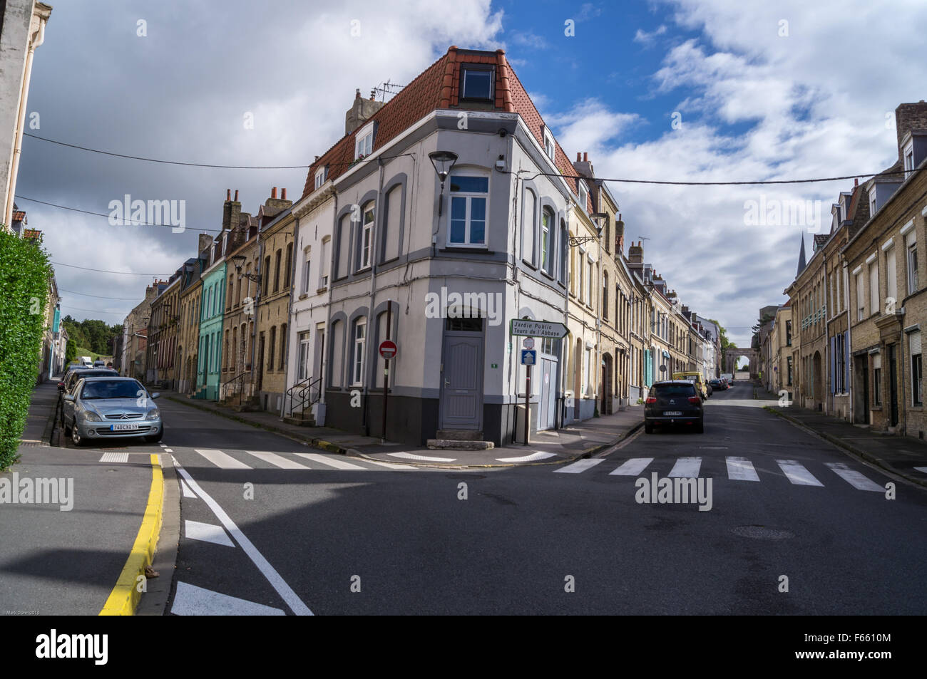 Traditional Flemish terraced houses,  Bergues, Nord Pas de Calais, France Stock Photo