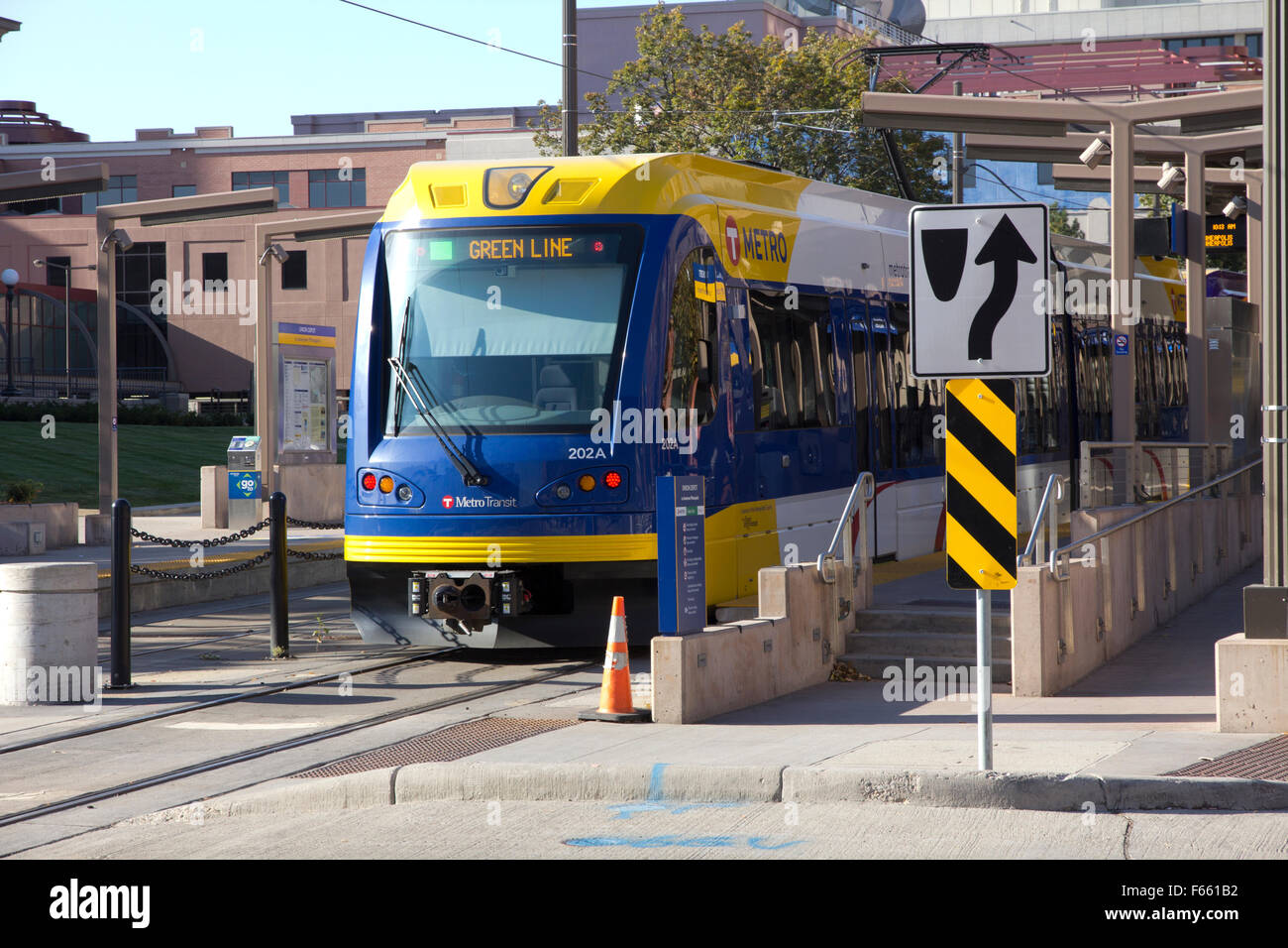 METRO Blue and Green Line light rail trains at Saint Paul's Union Depot, MN Stock Photo Alamy