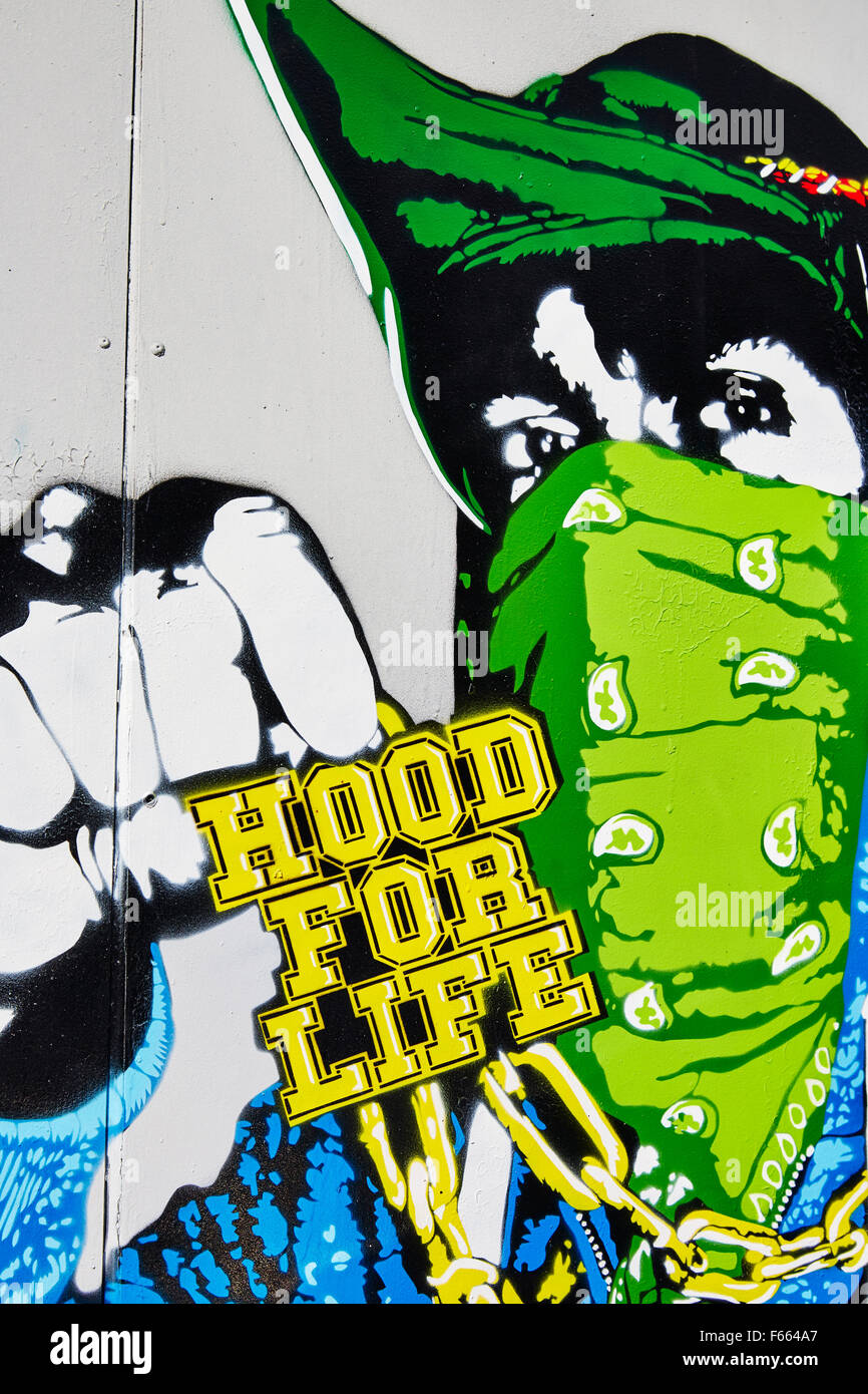 Hood For Life stencil graffiti work by street artist Maseu in Sneinton