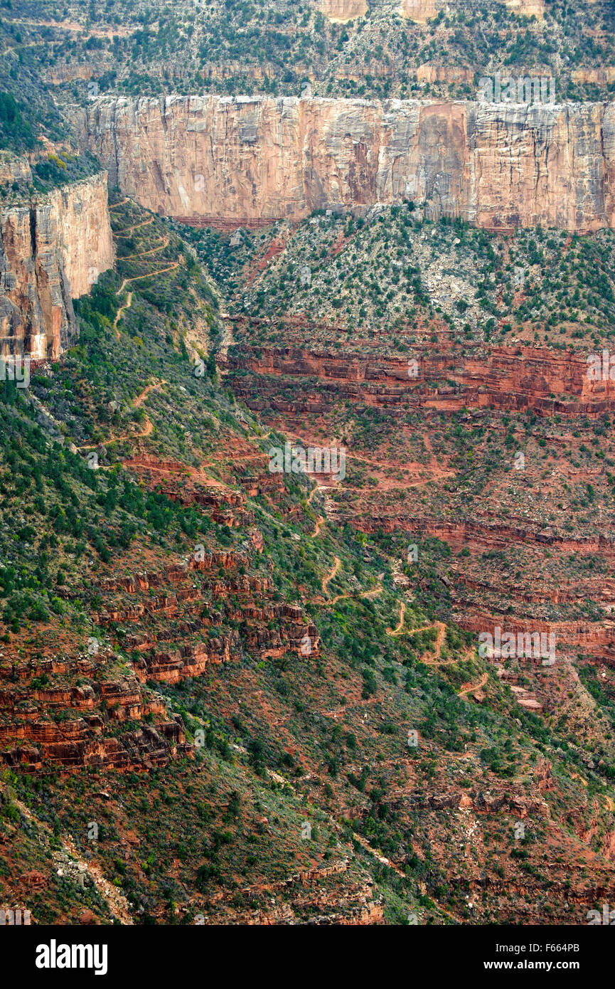 Bright Angel trail viewed from the south rim of the Grand Canyon, Arizona, USA. Stock Photo