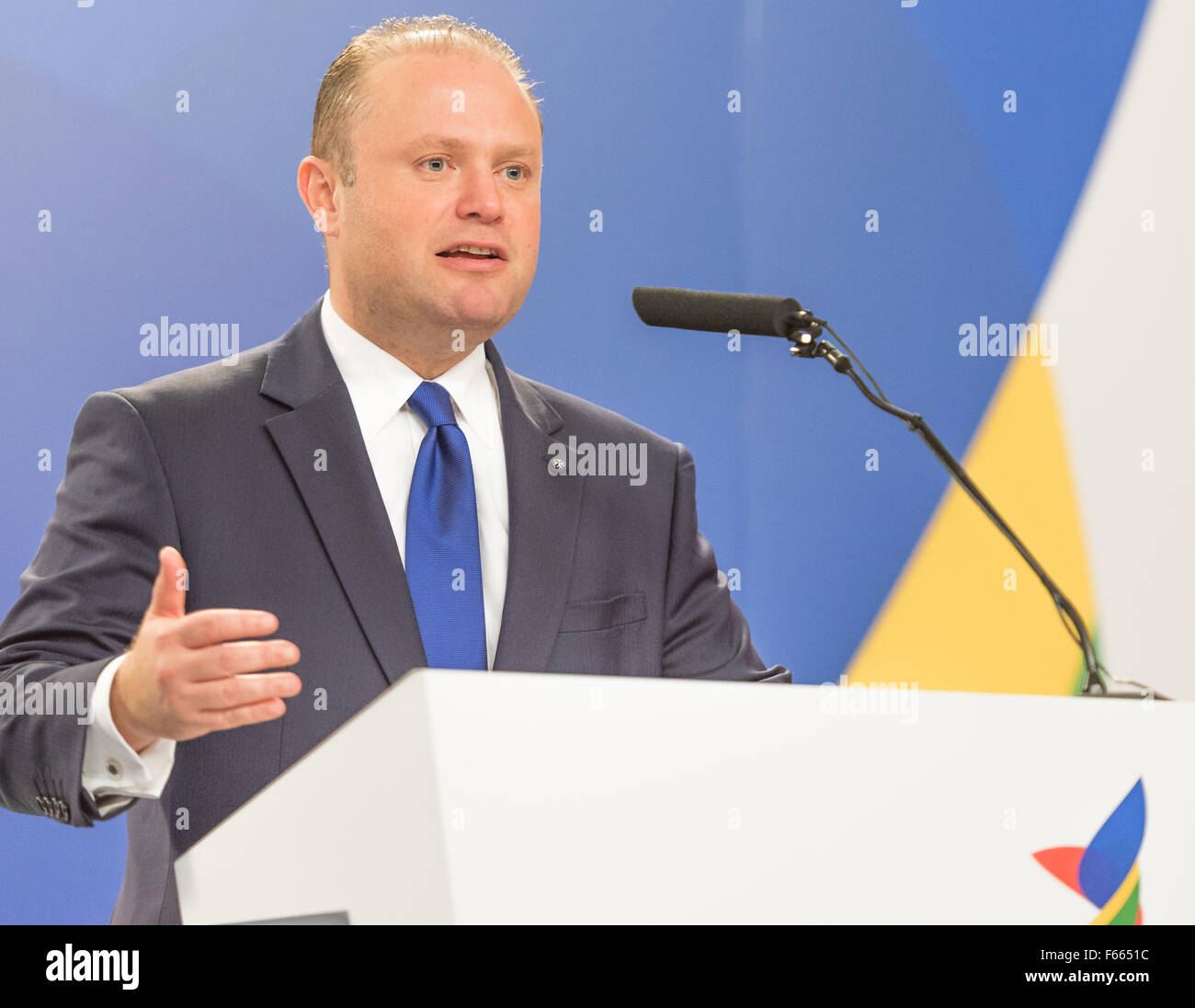 Valletta, Malta. 12th Nov, 2015. Maltese Prime Minister Joseph Muscat