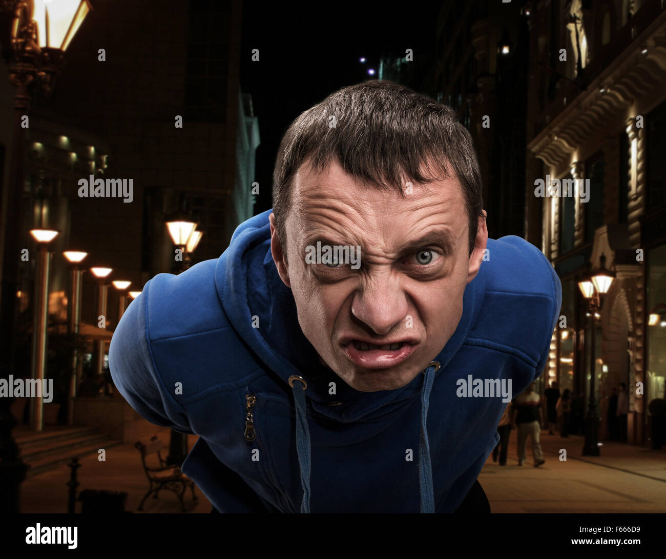 Agressive man's face in the city Stock Photo