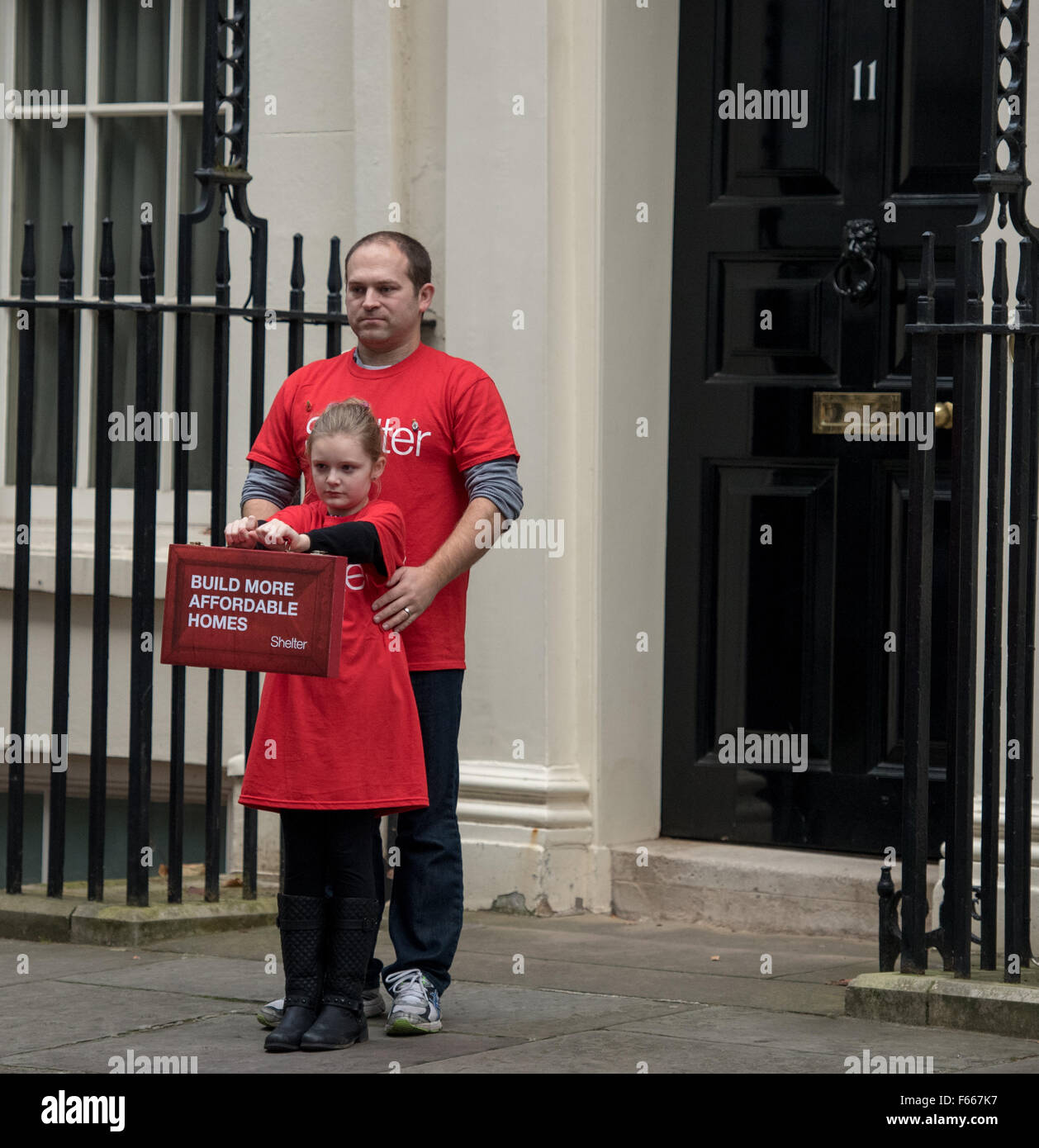 Shelter campaign for more affordable housing; outside 11 Downing Street, home of the UK Finance Minister Credit Ian Davidson/Alamy Live News Stock Photo