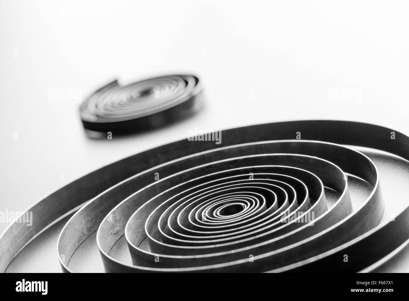 Spring Image Metal Abstract Closeup of two abstract metallic springs on grey background Stock Photo ...