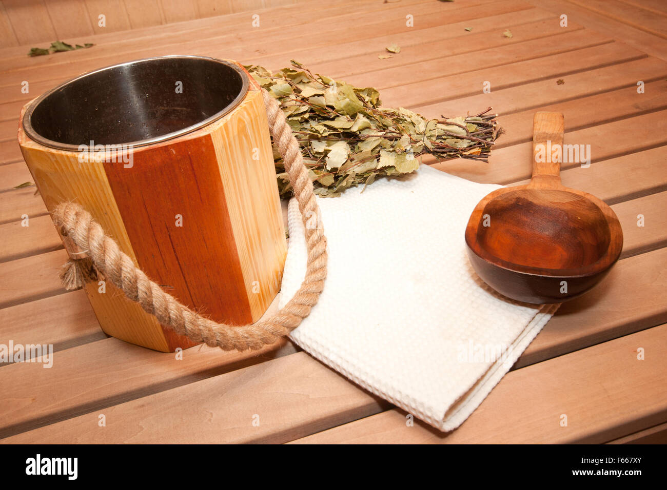 Finnish sauna accessories in sweating room Stock Photo Alamy