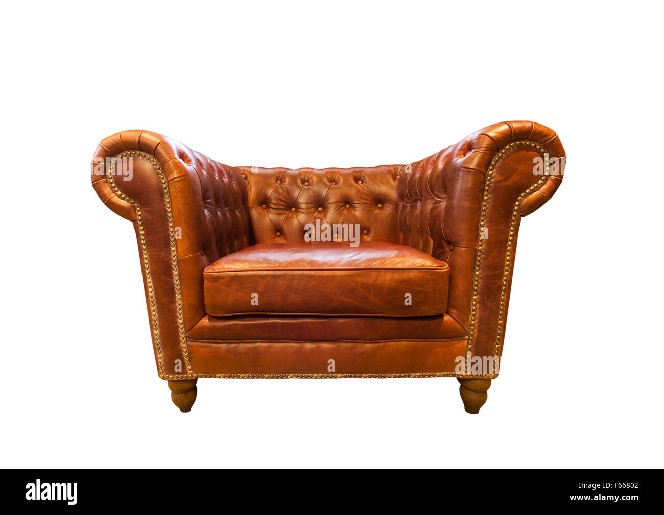 Vintage brown leather armchair isolated on white Stock Photo Alamy