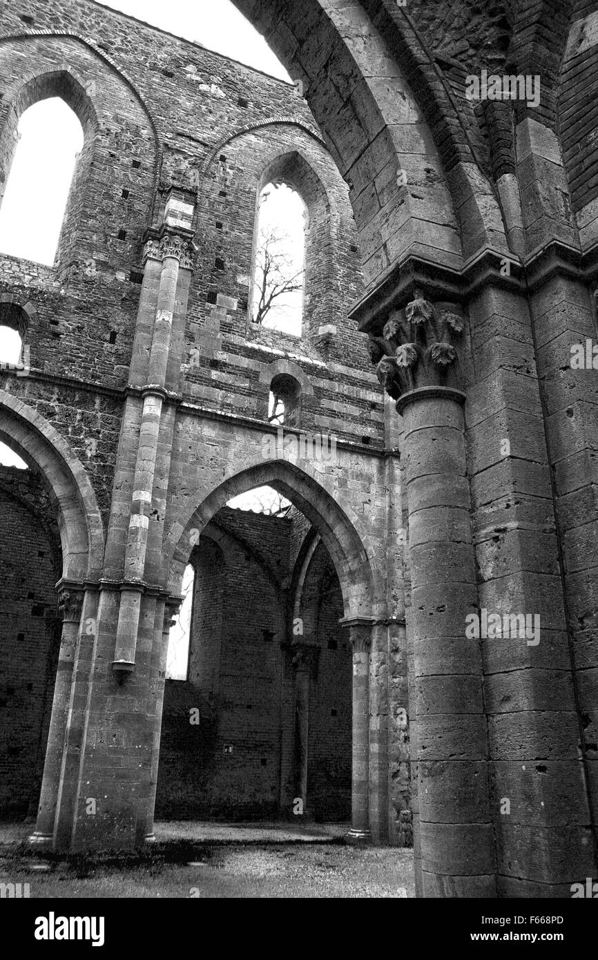 SAN GALGANO, ITALY: Abandoned Old Abbey in Tuscany Stock Photo