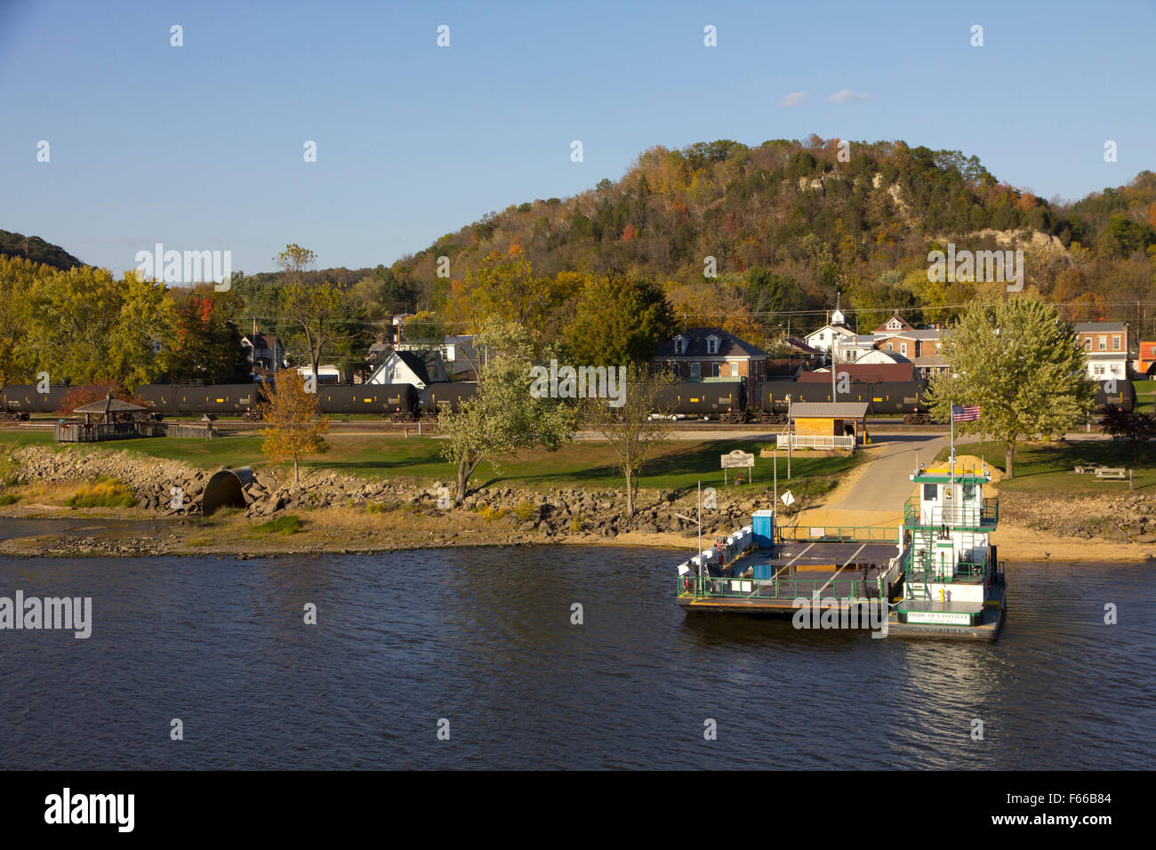The charming river town of Cassville is home to one of the few operating car ferries on the upper Mississippi River, Iowa Stock Photo