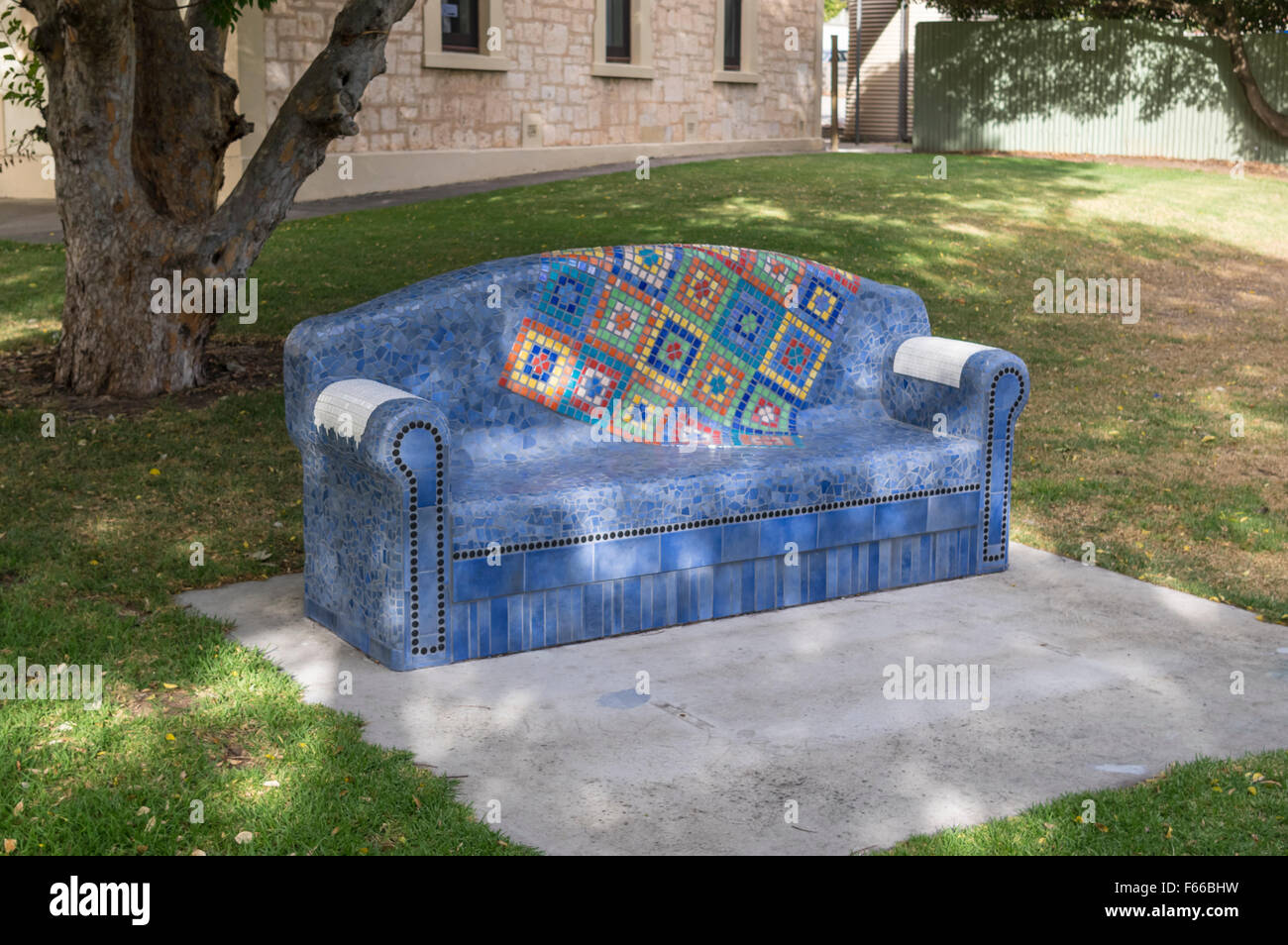 Stone bench in shape of a couch. Port Lincoln, South Australia. Stock Photo