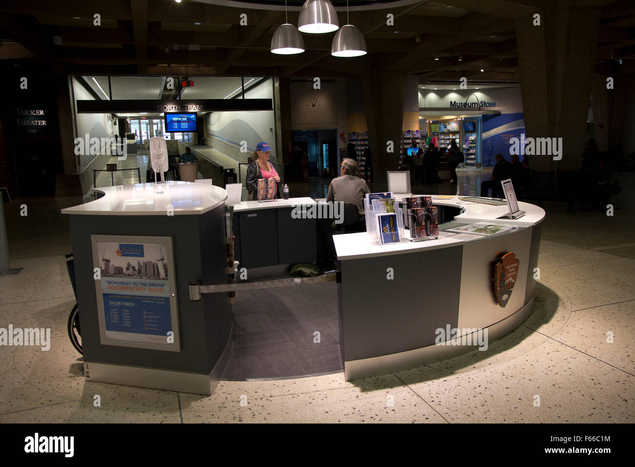 Information desk at the National Park Service visitor center beneath the Gateway Arch in St. Louis, MO. Stock Photo