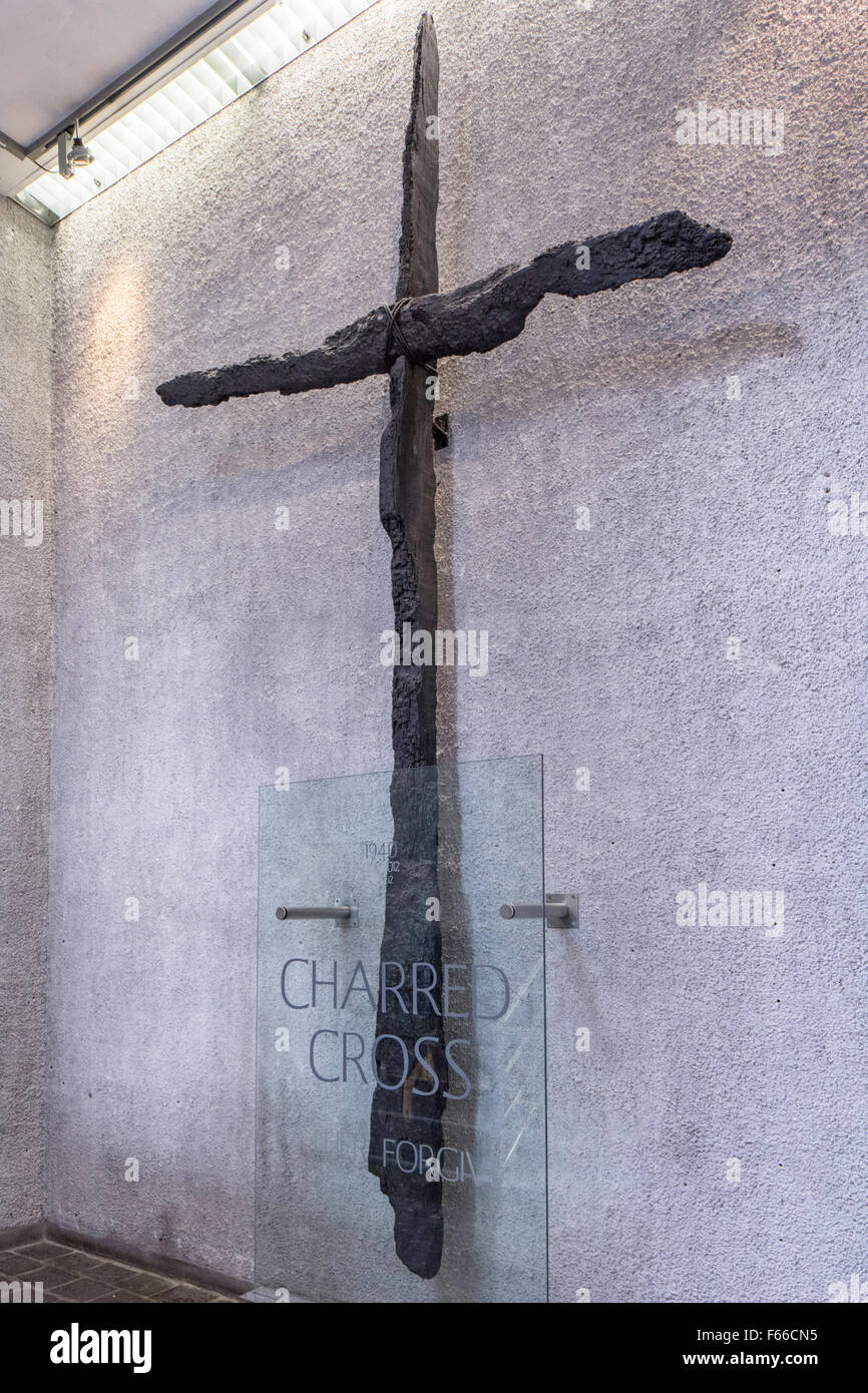 The Charred Cross inside the new Coventry Cathedral, Coventry, Warwickshire, England, UK Stock Photo