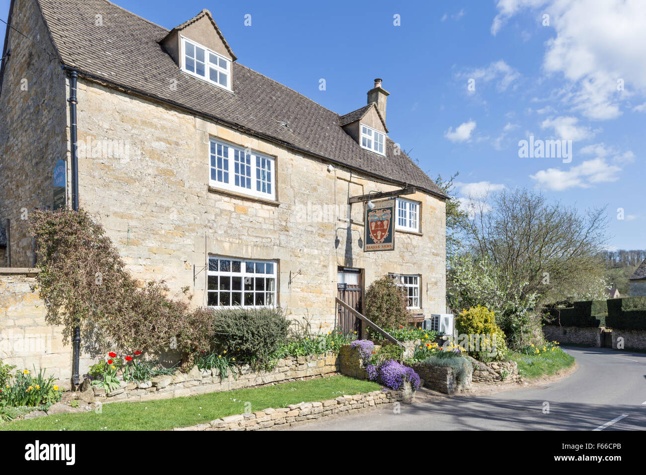 The 17th century Bakers Arms Inn in the Cotswold village of Broad