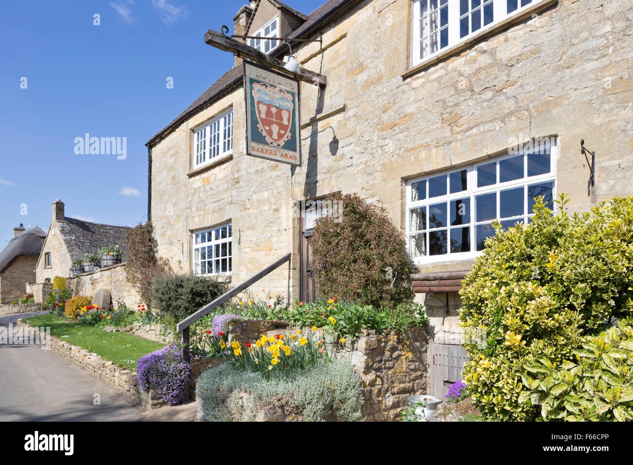 The 17th century Bakers Arms Inn in the Cotswold village of Broad