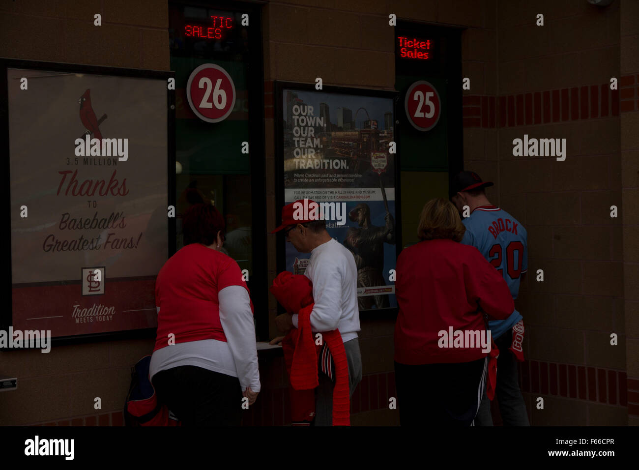 Fans queue at ticket windows at Busch Stadium, St. Louis, MO Stock ...