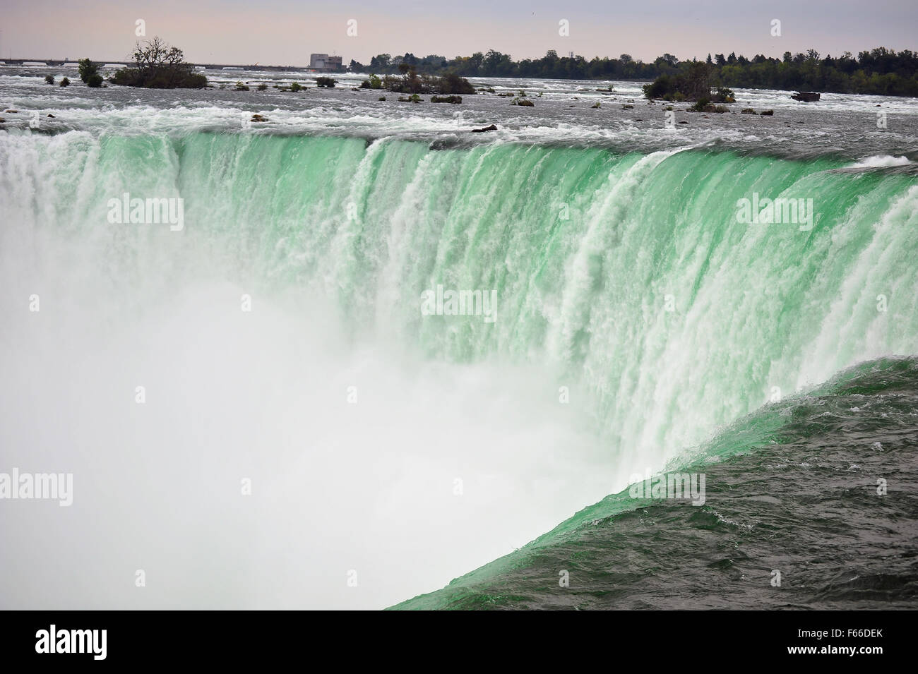 At the edge of the Horseshoe falls on the Canadian side of the Niagara Falls in Ontario. Stock Photo