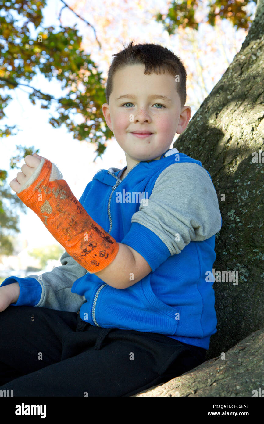 Boy with broken arm Stock Photo