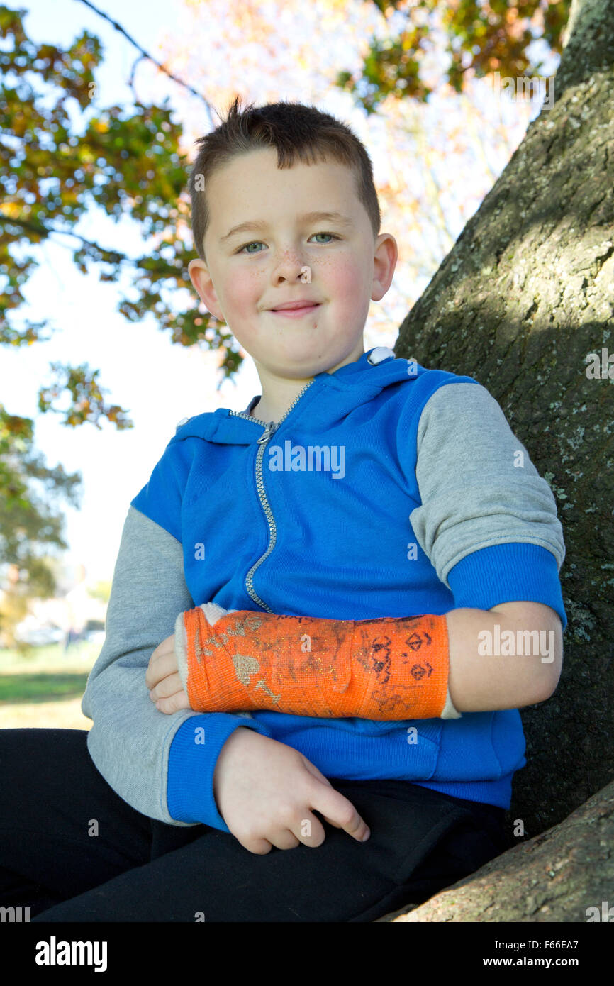 Boy with broken arm Stock Photo