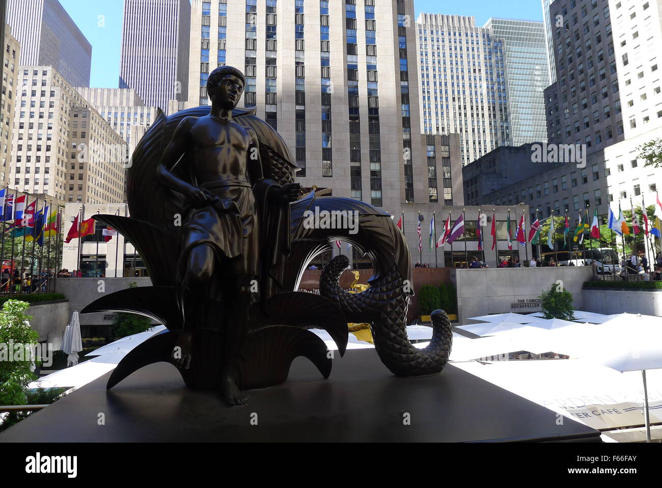Figure of Youth (One of Mankind Figures) by Paul Manship at Rockefeller Center Stock Photo