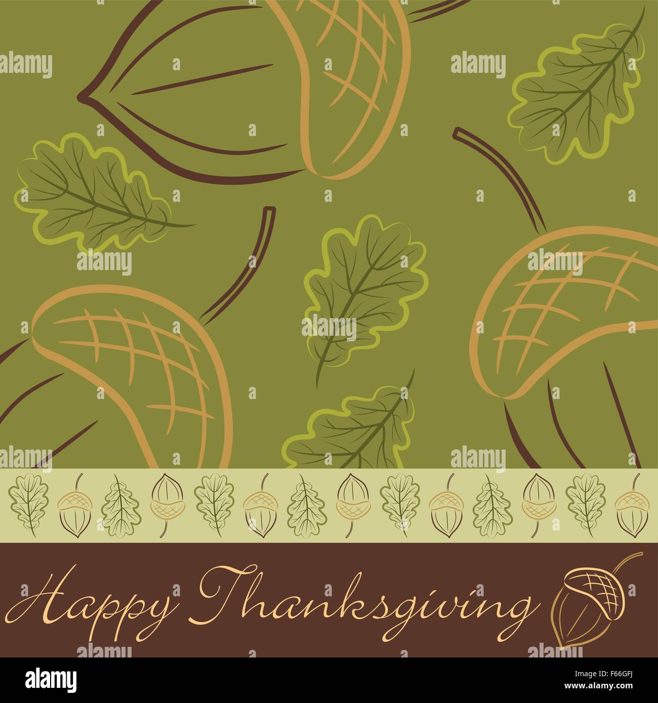Hand drawn fall leaf and acorn Thanksgiving card in vector format Stock ...
