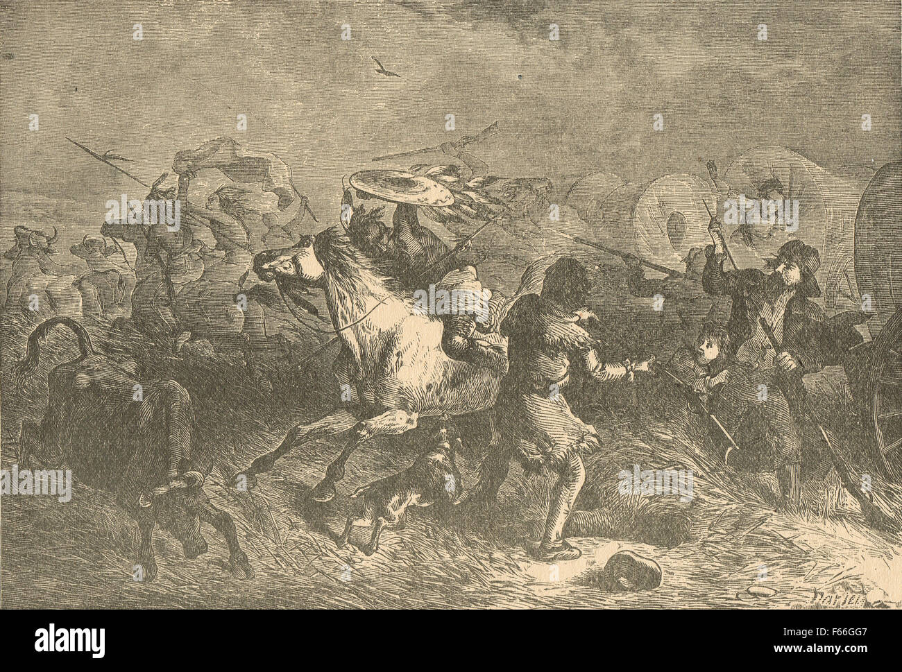 Sioux Indians attacking Emigrants Stock Photo