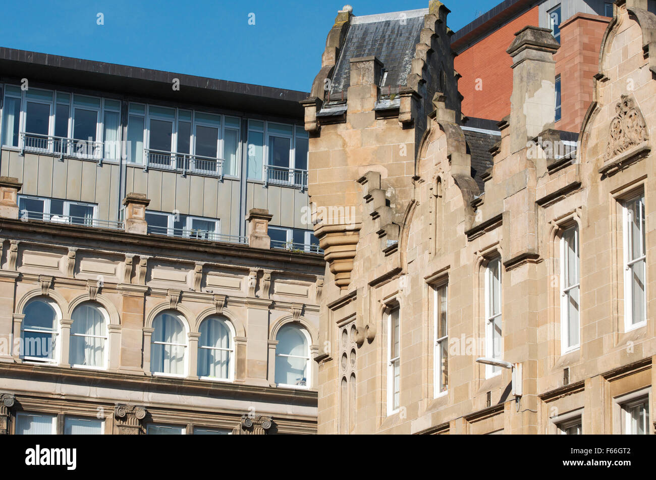 Former commercial properties now converted into high amenity city centre flats, Glasgow. Stock Photo