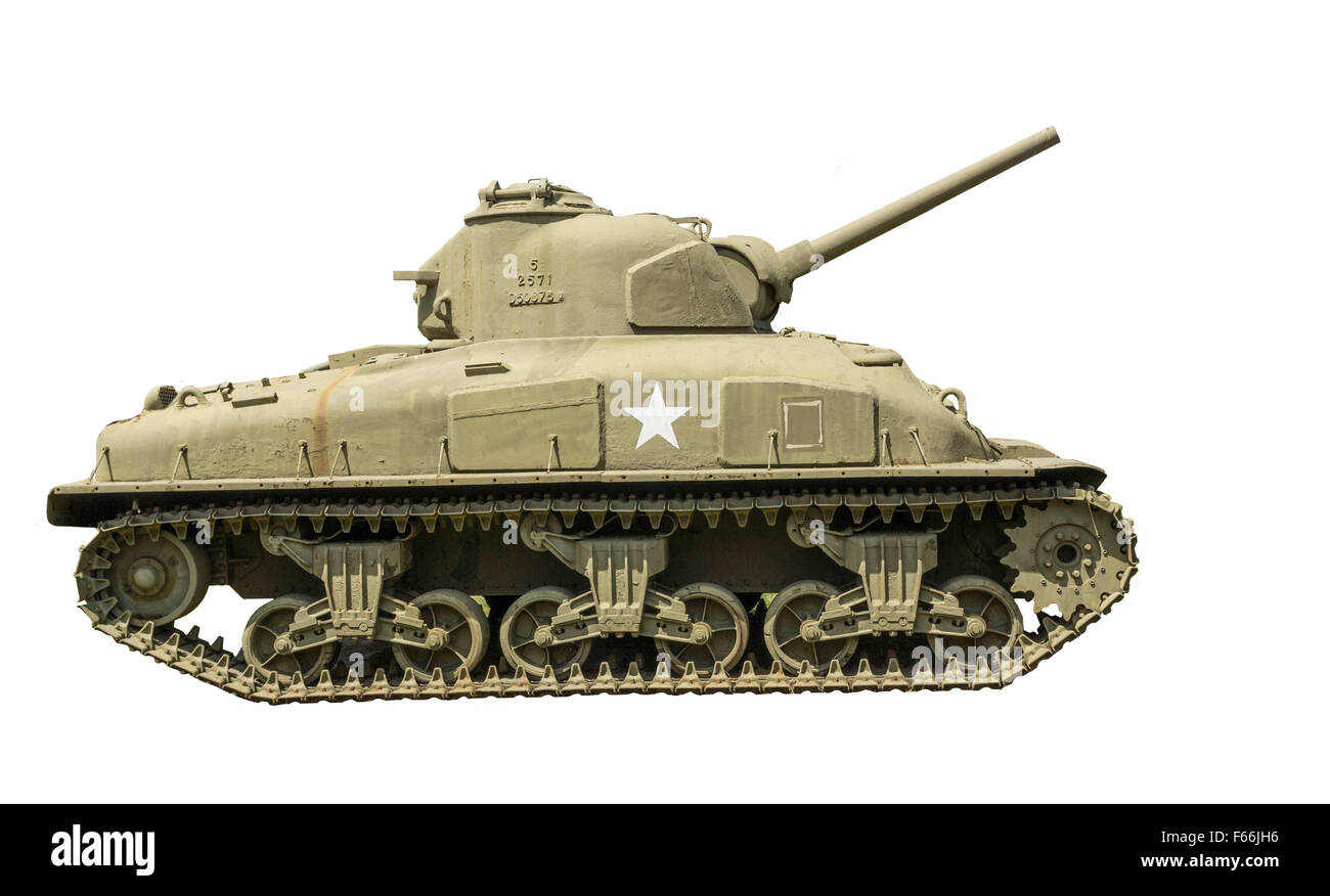 M-4A1 Sherman Tank on a white background. Stock Photo