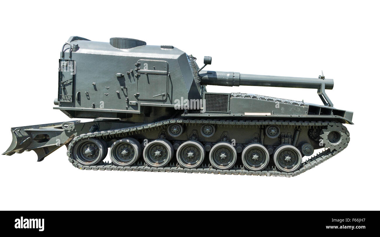 U.S. 'M55' Heavy Self Propelled Howitzer, 8 Inch Howitzer,  M47 on a white background. Stock Photo