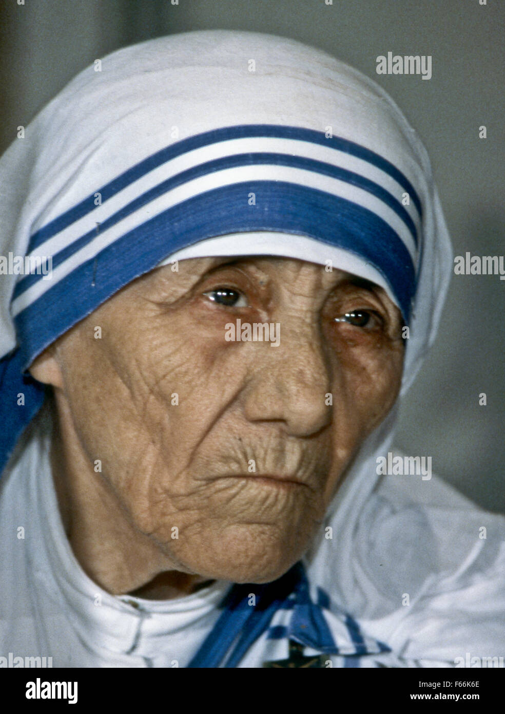Washington, DC. 6-13-1986 Blessed Teresa of Calcutta, commonly known as Mother Teresa  a Roman Catholic religious sister and missionary who lived most of her life in India. She was born in today's Macedonia, with her family being of Albanian descent originating in Kosovo. Mother Teresa founded the Missionaries of Charity, a Roman Catholic religious congregation. Credit: Mark Reinstein Stock Photo