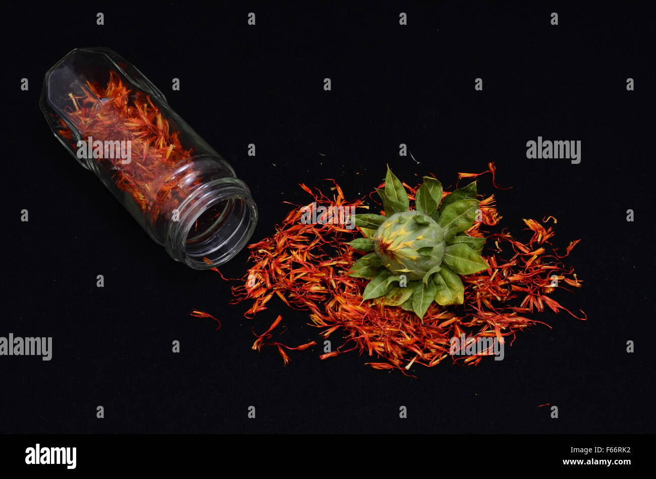 Saffron On Black Background Stock Photo - Alamy