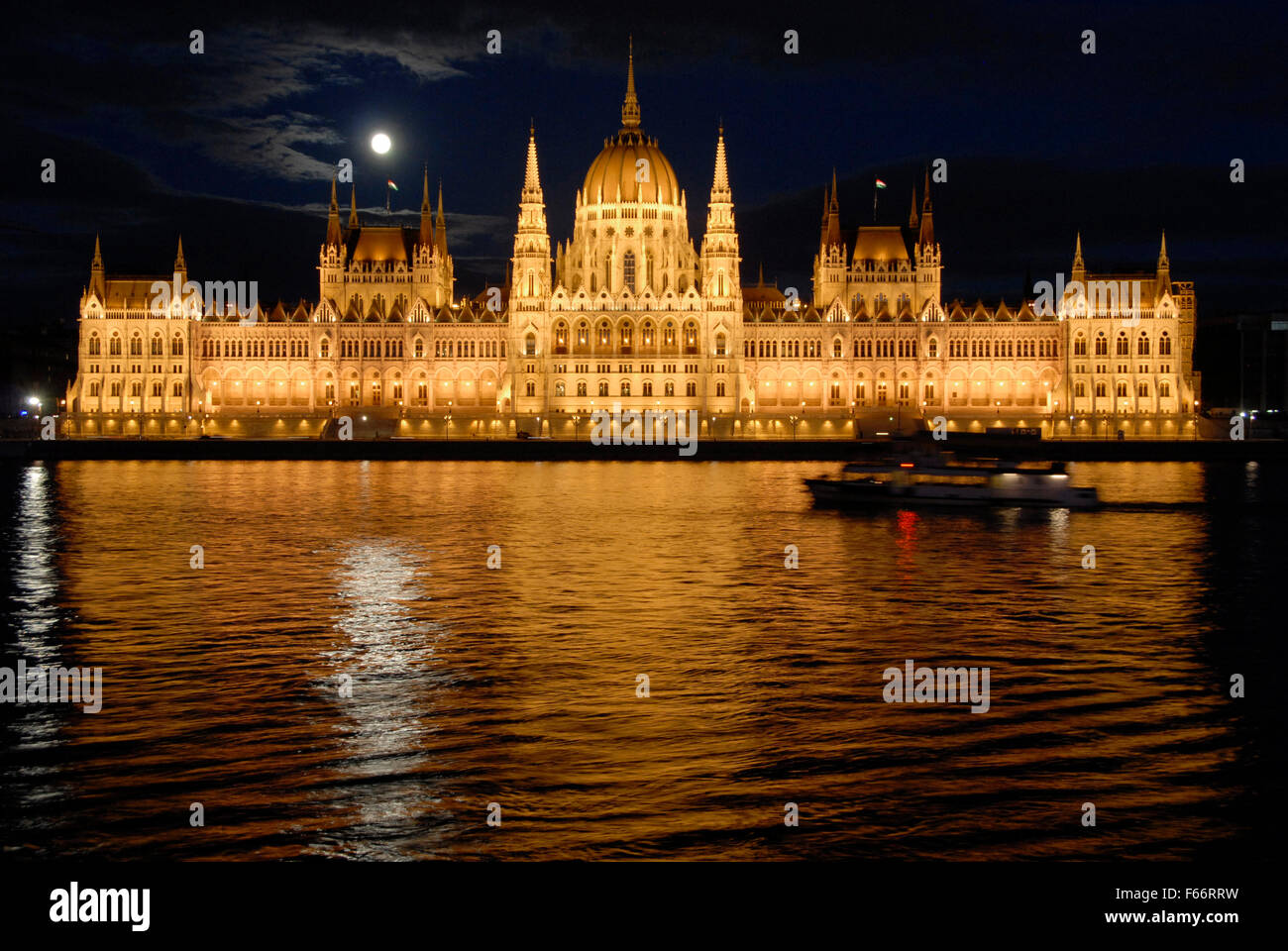 Budapest parliament night moon hi-res stock photography and images - Alamy