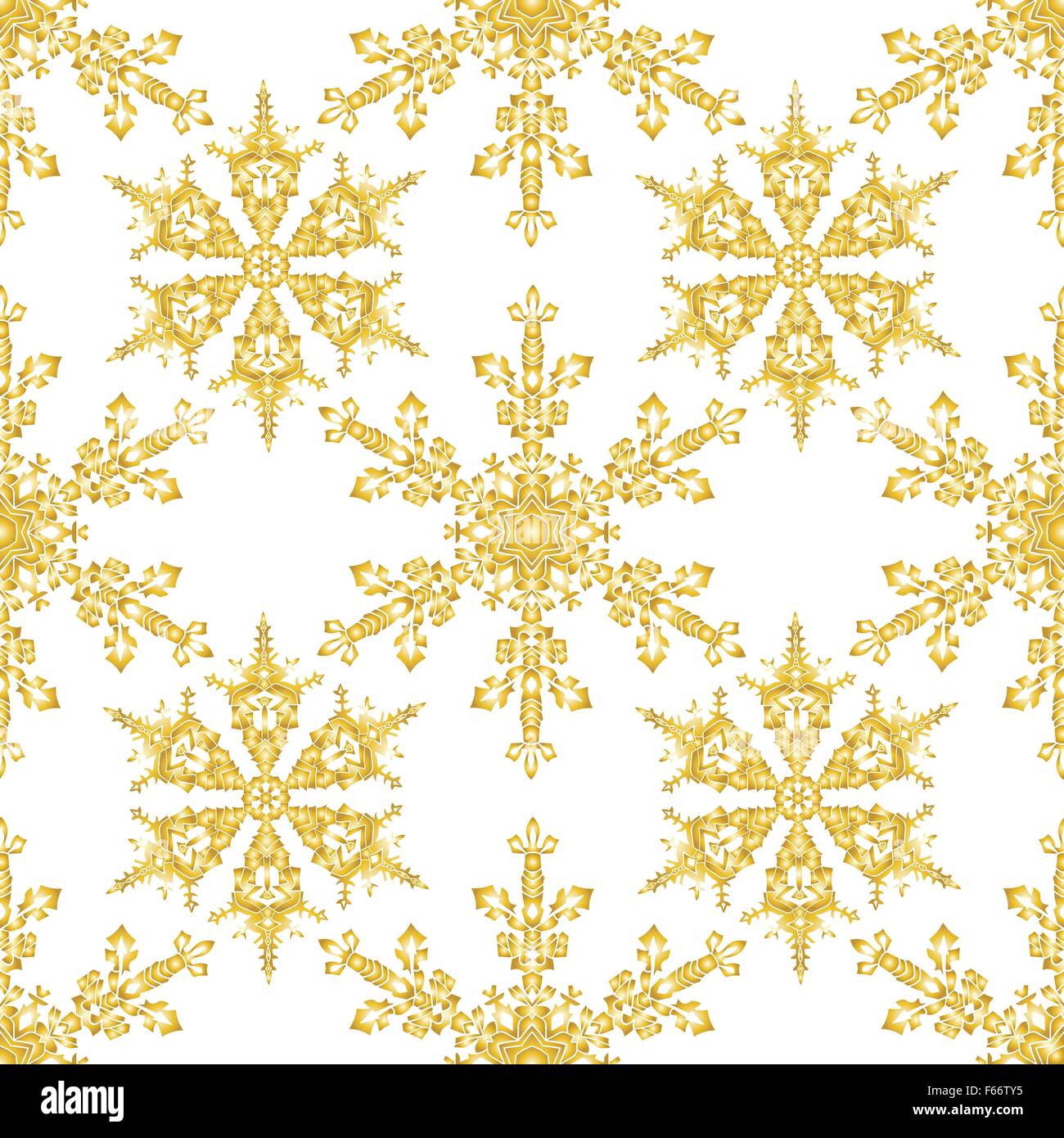 Festive seamless pattern with gold-colored snowflakes on a white ...