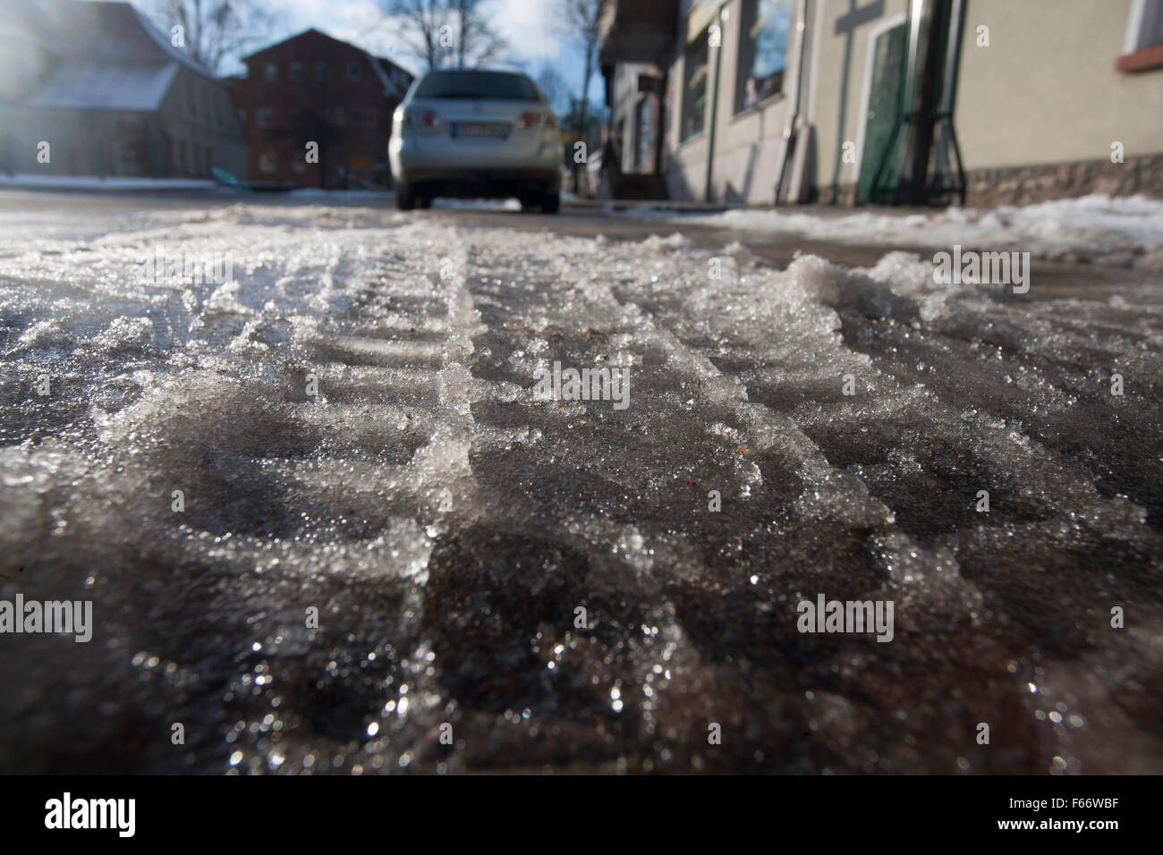 frosted street, feldberg, feldberger seenlandschaft, mecklenburgische seenplatte district, mecklenburg-vorpommern, germany Stock Photo