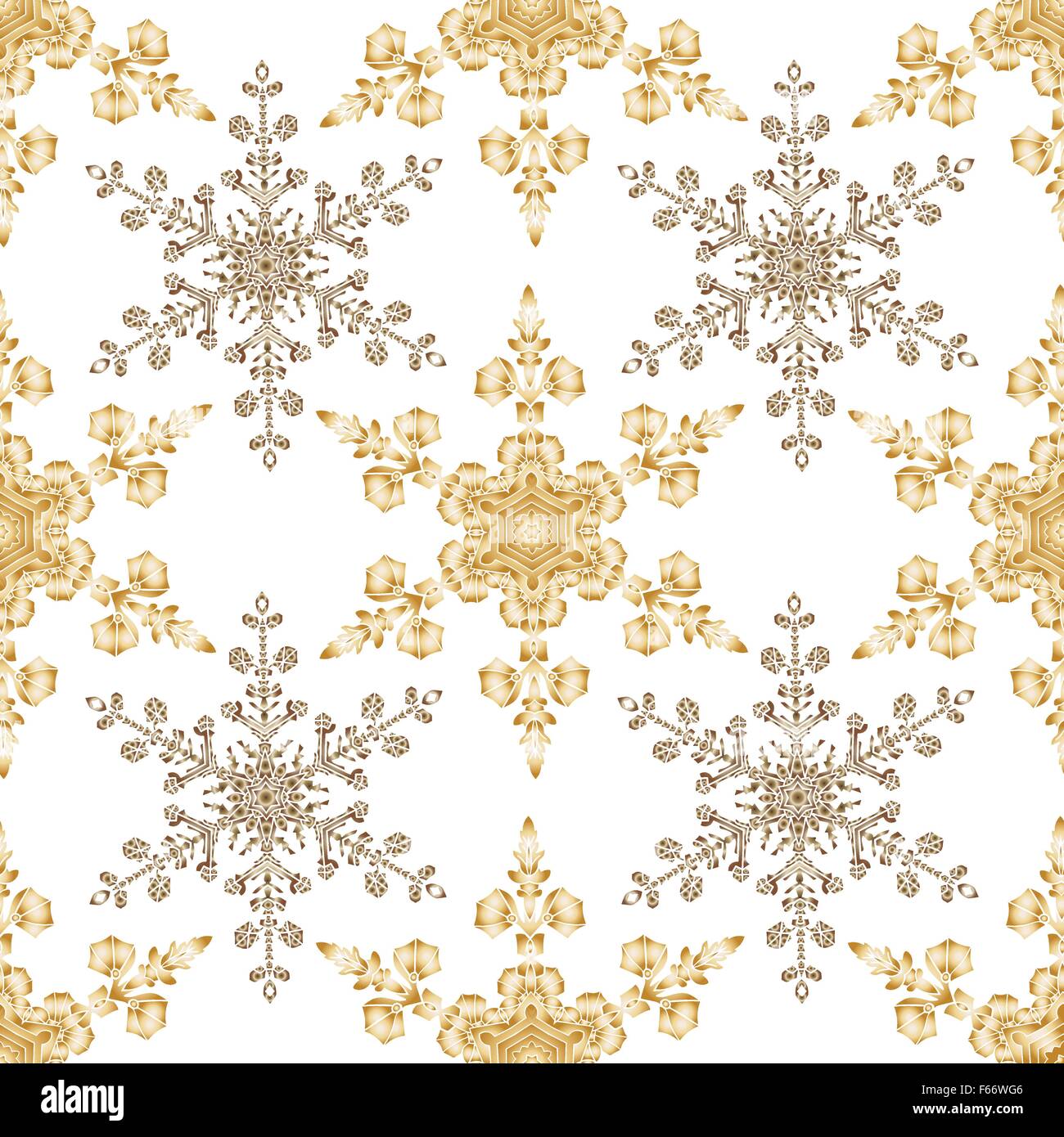 Festive seamless pattern with gold-colored snowflakes on a white ...