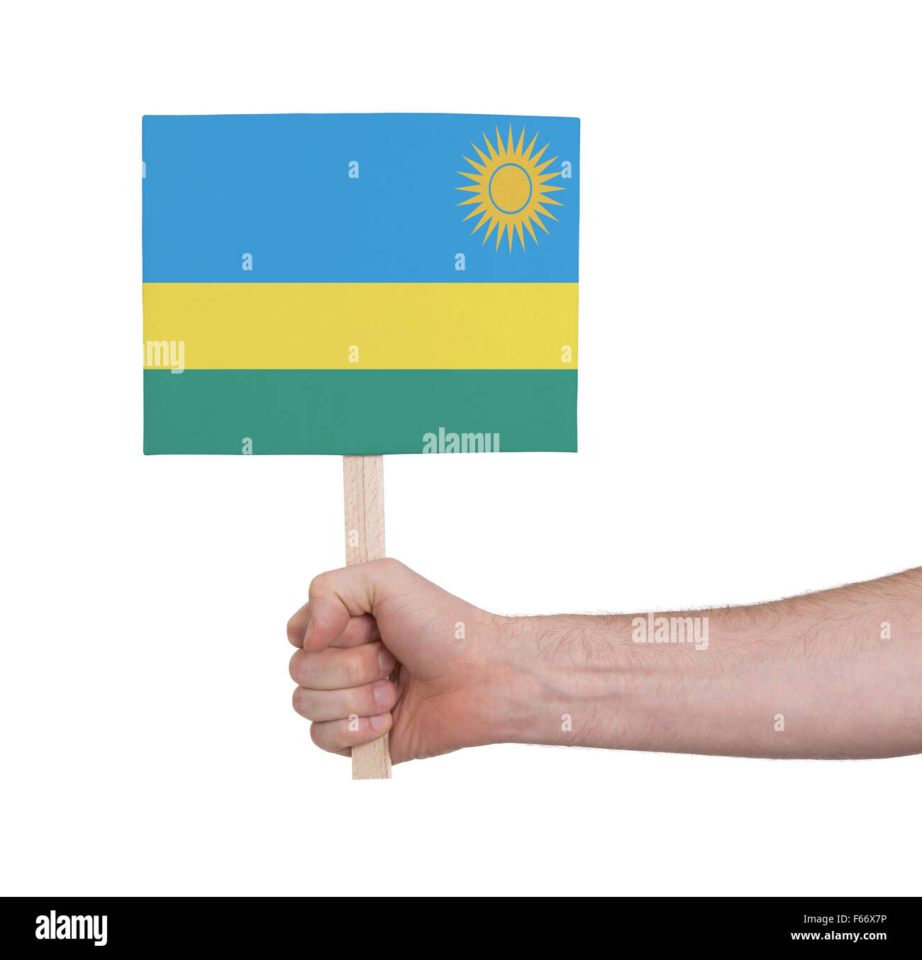 Hand holding small card, isolated on white - Flag of Rwanda Stock Photo ...