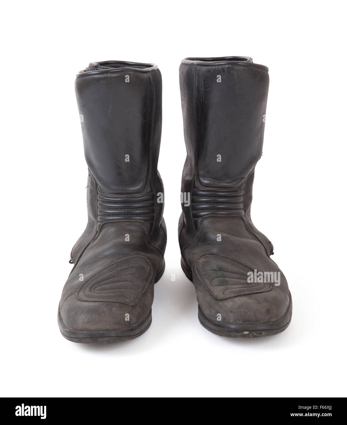 Old motorcycle boots isolated on a white background Stock Photo
