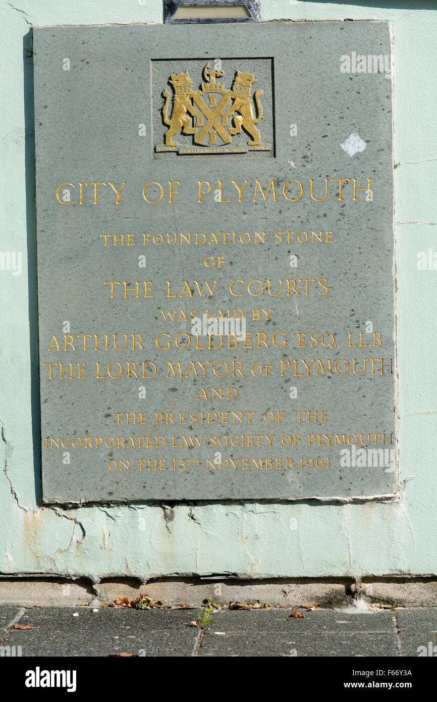 City of Plymouth Law Courts Foundation Stone in Plymouth city centre