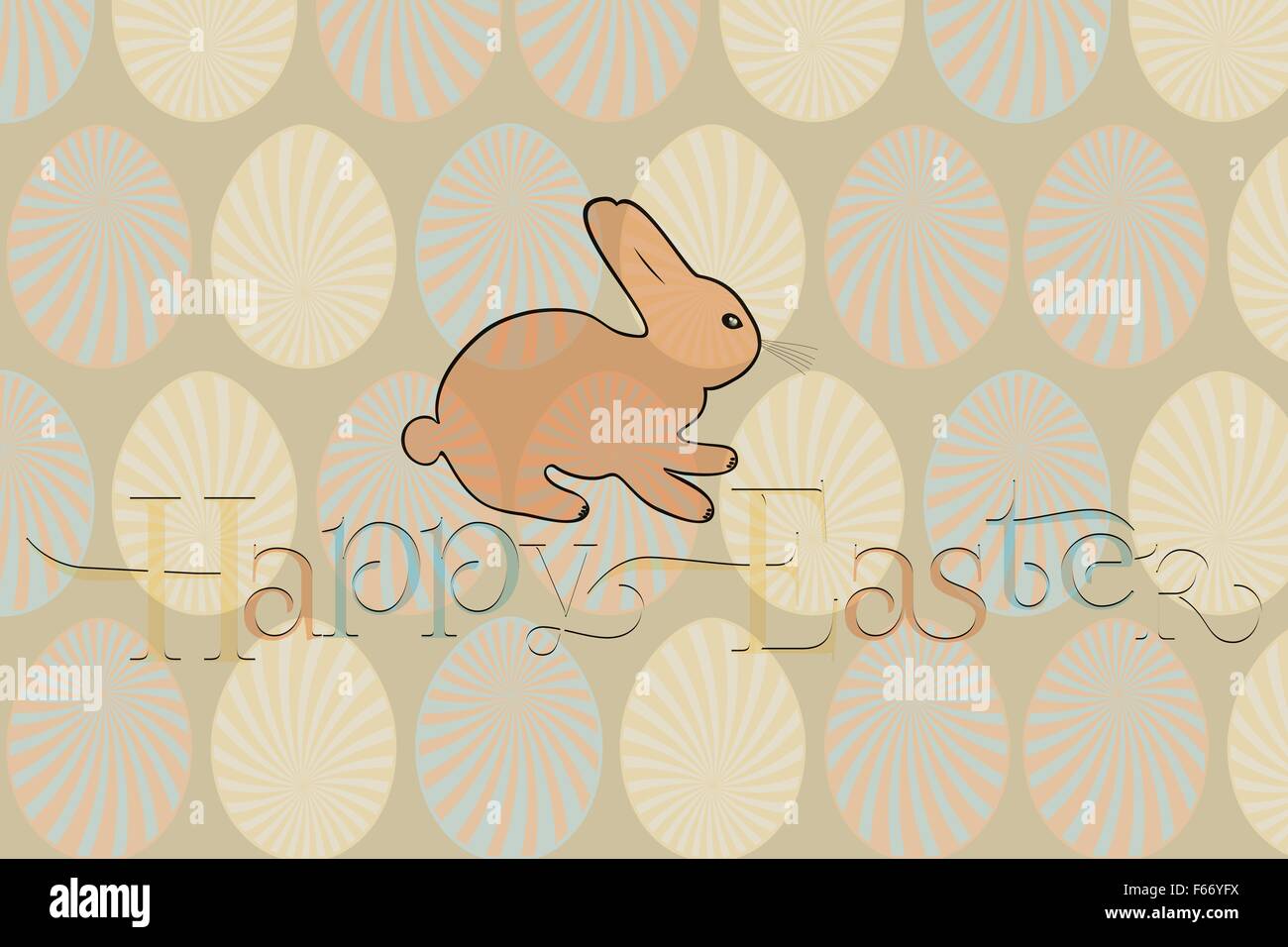 Happy Easter card with bunny - vector illustration in retro design ...