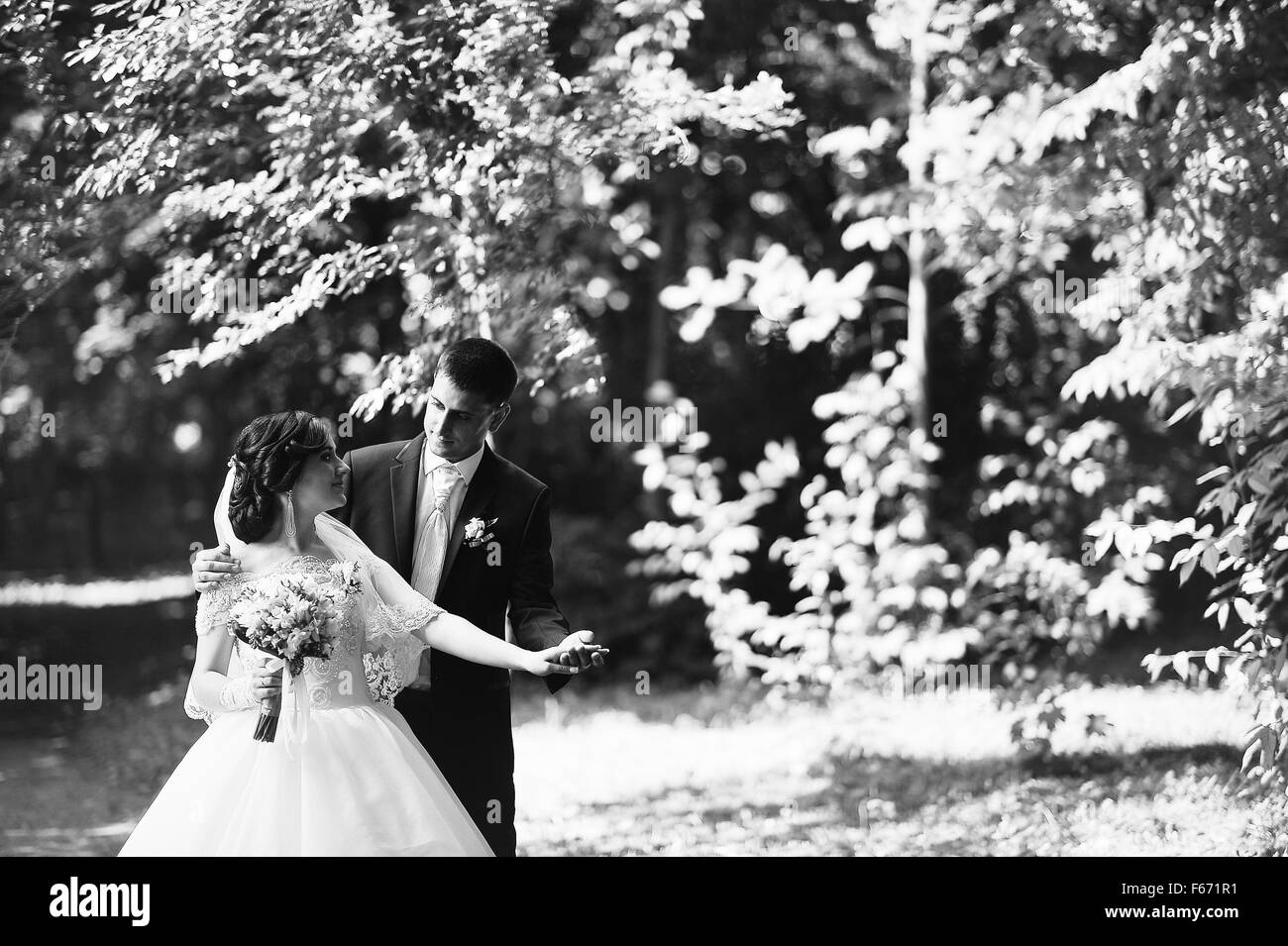 wedding couple at the forest Stock Photo - Alamy