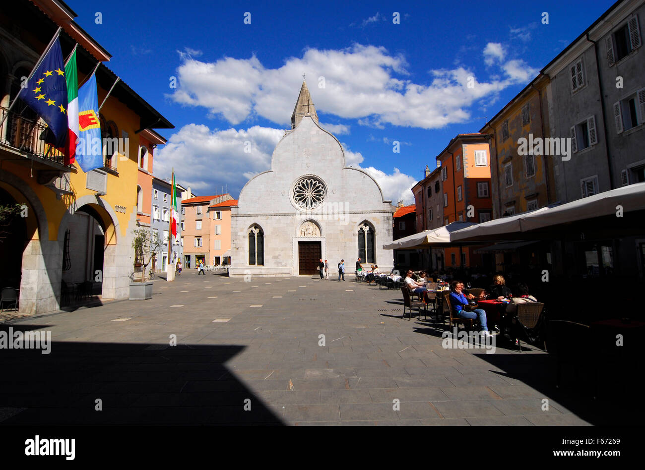 Muggia; main square, Duomo, church, Italy Stock Photo